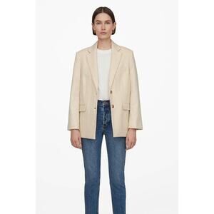 Anine Bing Sonora Blazer Sz Small - Buttercream Houndstooth Wool Jacket NWT